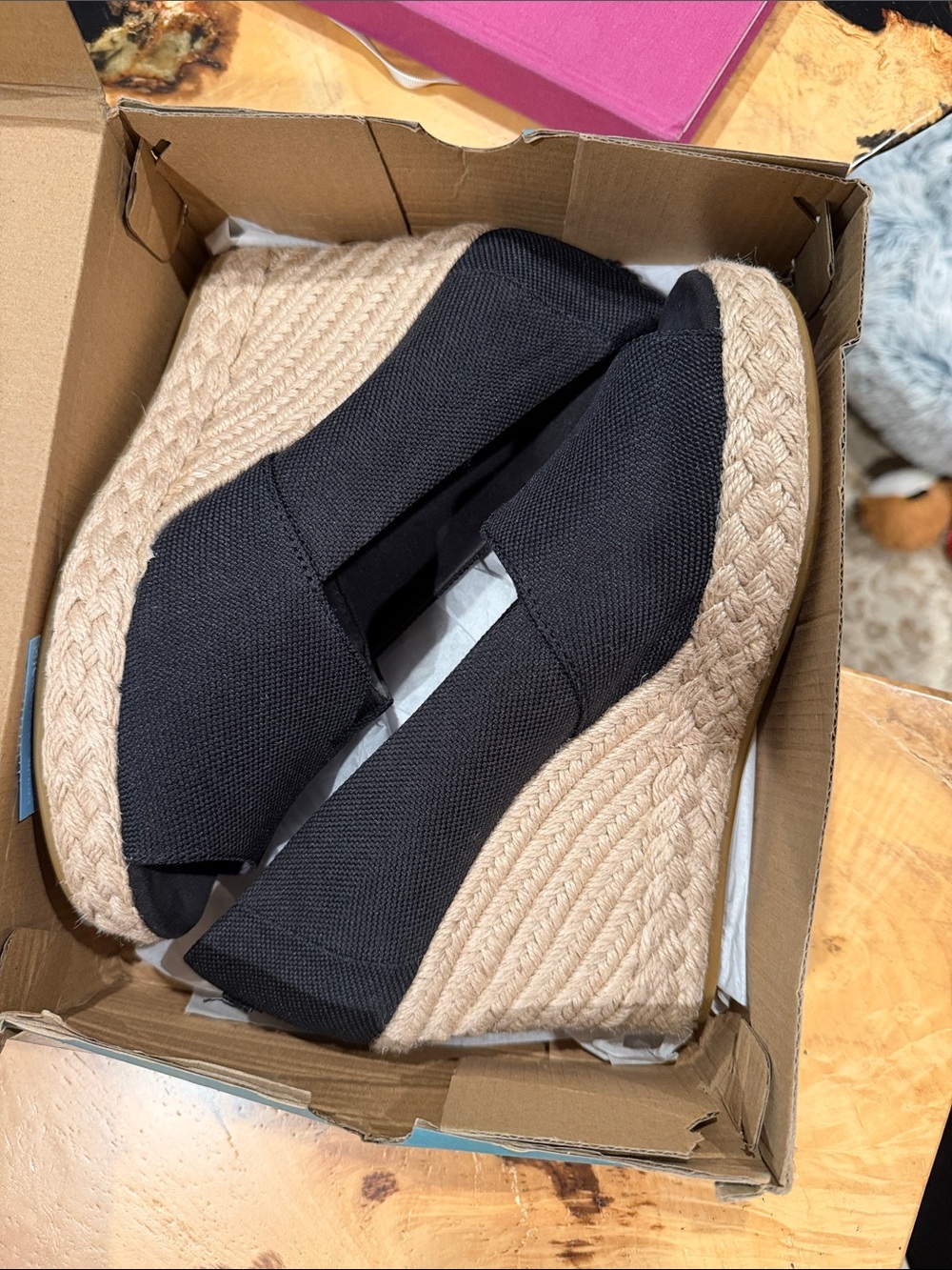 Tom’s Black Espadrille Wedge Slip-On for Women 9/9.5